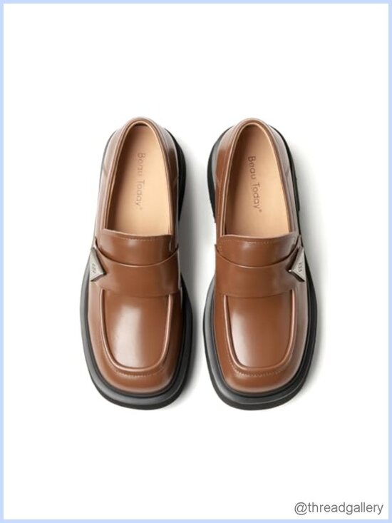 Shoes - Platform Loafers Full Grain Leather Penny Loafer Square Toe Women's Shoes